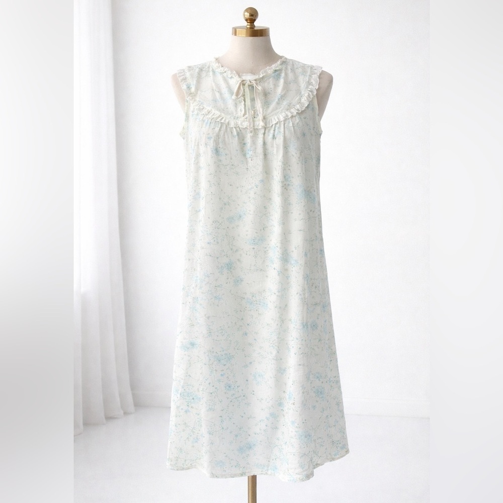 Vintage 70s Prairie Nightgown Dress Cottagecore Sleeveless Lace Ruffle Floral M